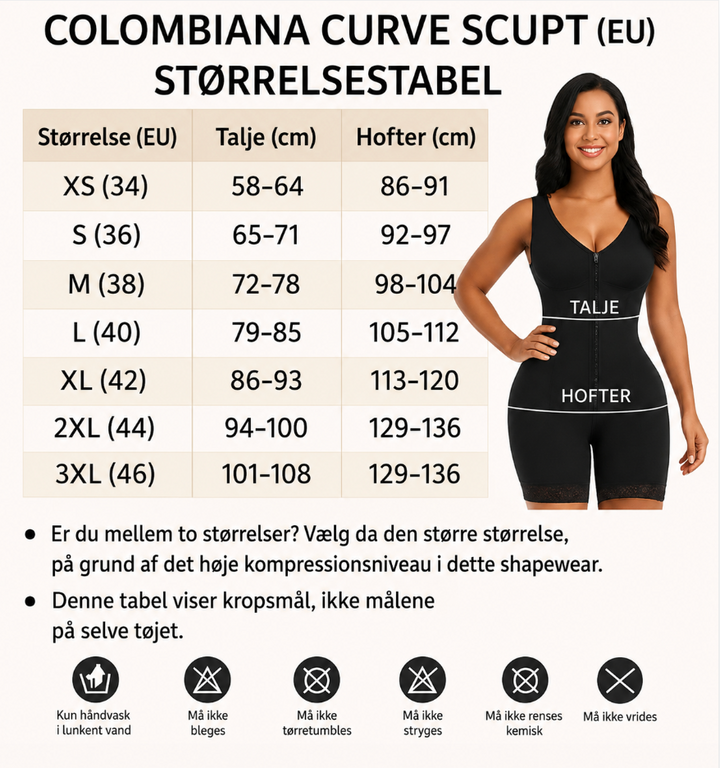 Colombiana Curve Sculpt — tabela rozmiarów